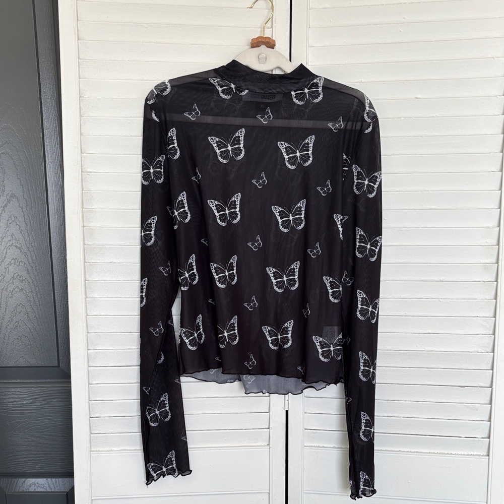 Fly Away Butterfly Mesh Top - Black